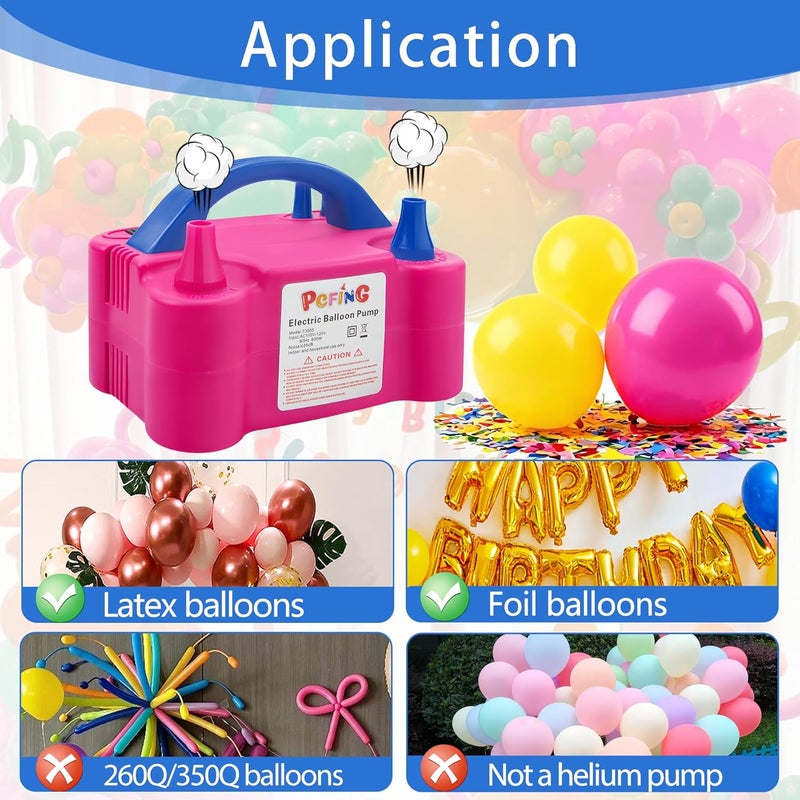 PCFING Balloon Pump Electric, Portable Balloons Inflator Blower Machine with Balloon Tie Tool & Dual Nozzle - Image 3